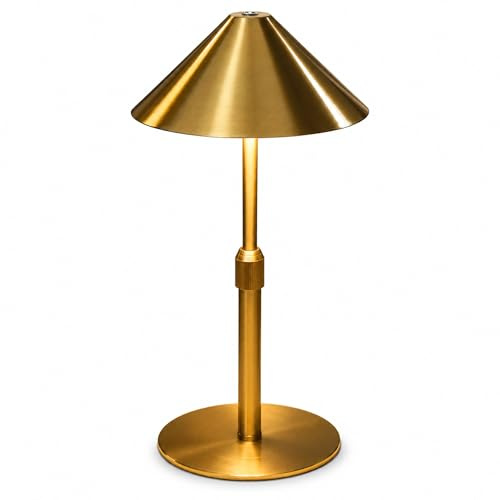 LuminexDesigns Tischlampe kabellos LED Akku Tischleuchte aus Metall – Höhenverstellbar, IP54 Wasserfest, 3000K–6000K, USB-C aufladbar für Schlafzimmer, Balkon, Outdoor & Deko, Gold