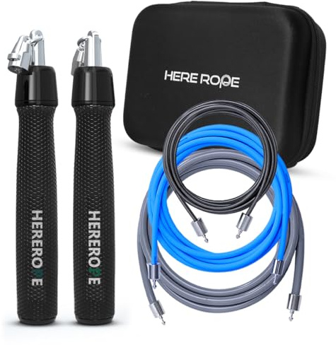 Hererope 3-in-1 Gewichtetes Springseil, Austauschbare Gewichte 1/6lb, 1/4lb, 1/2lb, 360-Grad-Rotation, Verstellbare Länge, Ergonomischer Ledergriff (Schwarz)