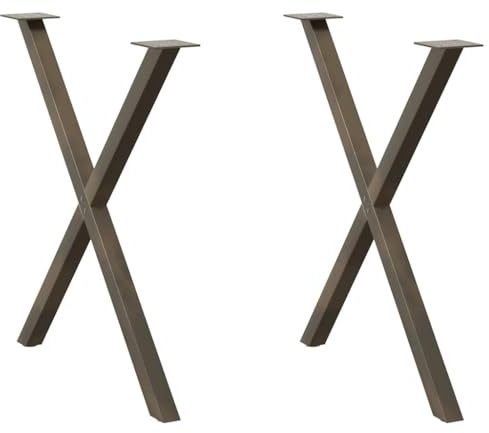QUAHEAS Esstischbeine X-Form 2 STK. Naturstahl 70x(72-73) cm, pulverbeschichtete Metall Tischbeine mit verstellbaren Füßen, robuste Möbel Beine für Esstisch Schreibtisch