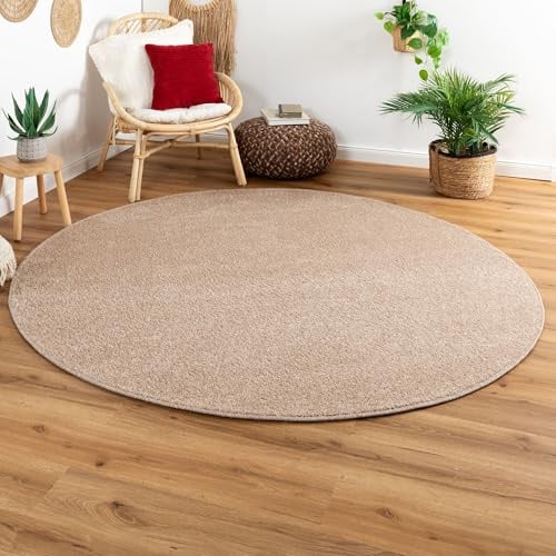 Steffensmeier Kurzflor Teppich Cambridge, Wohnzimmer, Schlafzimmer, in Sand, Größe: Rund Ø 160 cm