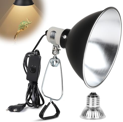 CPROSP Lampe Chauffante Terrarium Dome E27 avec 1 Ampoule 25W et Pince | De Fixation; Lampe Chauffante Tortue à Réflecteur en Aluminium; pour Serpent, Lézard, Cacatoès, Caméléon, Plantes Etc