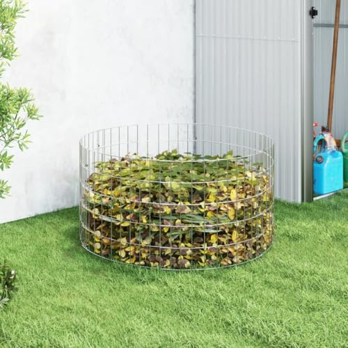 Mokuyary Composteur de jardin en acier galvanisé Ø100 x 50 cm Composteur maille métal Cage Compostage Feuilles Déchets Jardin
