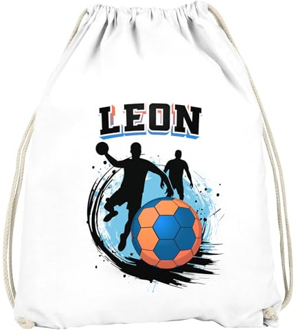 MoonWorks® Turnbeutel mit Handball Design und Wunschname personalisierte Geschenke Handballer Weiss unisize