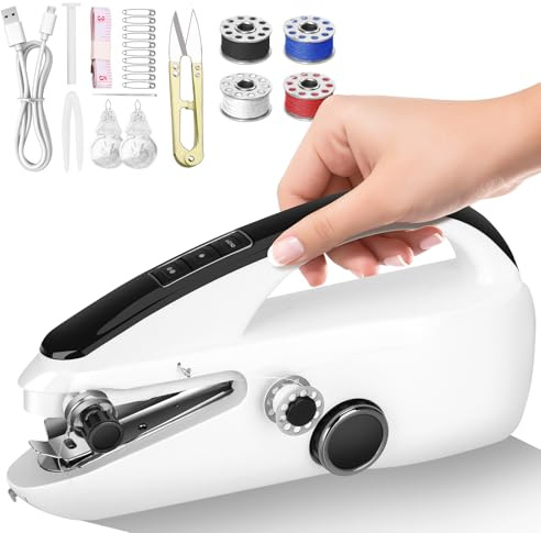 Tragbare Mini-Nähmaschine für Anfänger – handliche Nähmaschine mit zwei Geschwindigkeits- und Leistungsstufen, Schnellstich-Funktion für Heim-, Reise- und DIY-Reparaturen, einfach zu bedienen