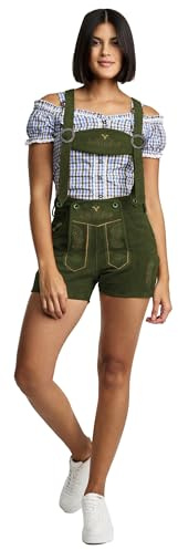 Steigenhöfer Lederhose Damen Tracht Shorts - 100% Rindsleder - Marina - Traditionelle Kurze Hose für Frauen Hot Pants - Inklusive verstellbaren Trägern - Dirndl Alternative
