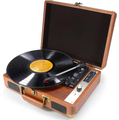 Vinyl Record Player with Stereo Speakers, Portable Retro Suitcase, 3-Speed Adjustable, Wireless Playback, Aux Input, RCA Output, Headphone Jack