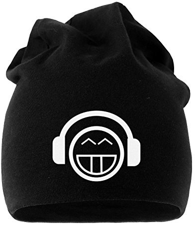 MoonWorks Jersey Beanie Emoticon Kopfhörer Mütze Herren Damen schwarz Unisize