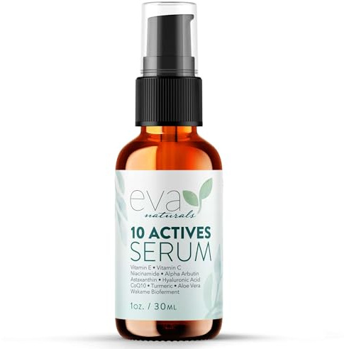 Eva Naturals 10 Actives Serum – Vitamin C, Niacinamide & Botanical Hyaluronic Acid – Anti-Aging Facial Serum for Dark Spots, Acne, Fine Lines & Skin Hydration – Turmeric & CoQ10 Face Care for Women