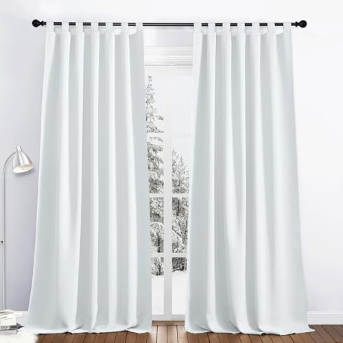 PONY DANCE Vorhang Blickdicht Thermo Vorhänge gegen Hitze Gardinen mit Schlaufen Verdunklungsvorhänge Wohnzimmer Modern 2er Set H 245 cm x B 140 cm, Grau-weiß