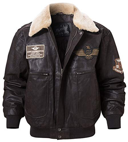 FLAVOR Echtes Lederjacke Herren Luftwaffe Bomber (Dunkelbraun, L)