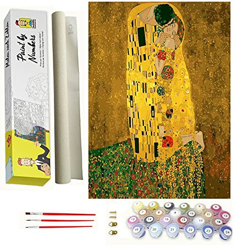 Peinture par Numeros - Gustav Klimt - Kit de peinture à l'huile par numéros avec pinceaux et couleurs vives - Toile pré-dessinée facile à peindre pour les débutants, les enfants et les adultes