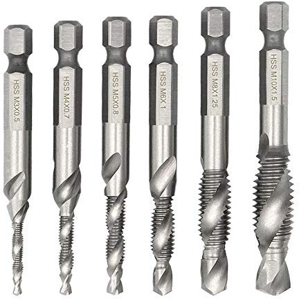 Saipor 6pcs Combination Drill and Tap Bit Set(M3-M10) HSS 1/4 Hex Shank Metric Countersink Tap Drill Bit for Wood, Plastic, Aluminum, Copper