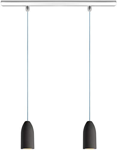 Buchenbusch urban design Deckenlampe 2 flammig dark edition, Beton Pendelleuchte Esstisch mit Textilkabel Light-Blau