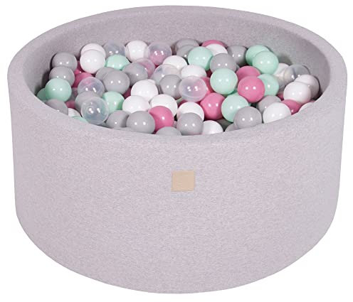 MEOWBABY Piscina de Bolas 90X40cm/300 Bolas ∅ 7Cm Piscina de Bolas Certificada para Niños Hecha en EU (90 x 40 cm/Gris Claro: Transparente/Gris/Blanco/Rosa Claro/Menta)