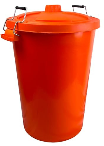 Srendi® Small/Medium/Large Plastic coloured Bin/Waterfroof/Rodent Proof/Ideal for Outdoor/Animal Feed/Food/Storage/Flour Locking Lid (85L, ORANGE)