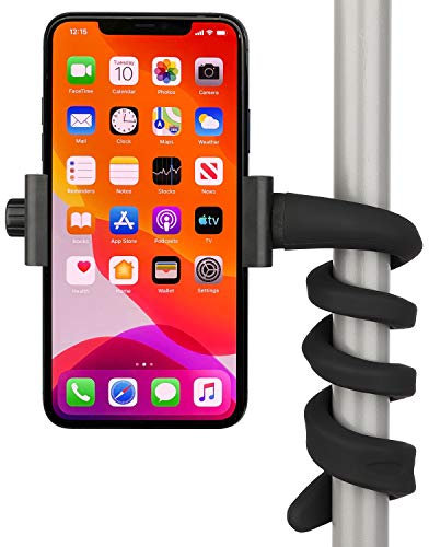 iTODOS Portable Flexible Cell Phone Holder Stand for Treadmill, Spin Bike, Bed, Car, Kitchen, Desk, Grocery Shopping Cart,Compatible with iPhone, Android, GoPro, DSLR, Action Camera(Black)
