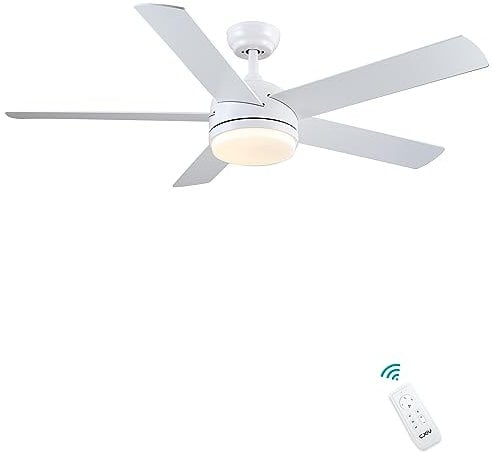 CJOY 52'' Ceiling Fans with Lamps, White Ceiling Fan Light Dimmable Tri-Colour, Quiet Reversible Ceiling Fan 5 Blades, AC 3 Speeds, Timer, Use for Home/Bedroom/Living Room/Kitchen/Shop