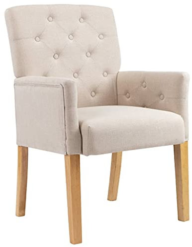 vidaXL Esszimmerstuhl mit Armlehnen Küchenstuhl Polsterstuhl Stuhl Sessel Wohnzimmerstuhl Essstuhl Lehnstuhl Esszimmer Beige Stoff Holzbeine