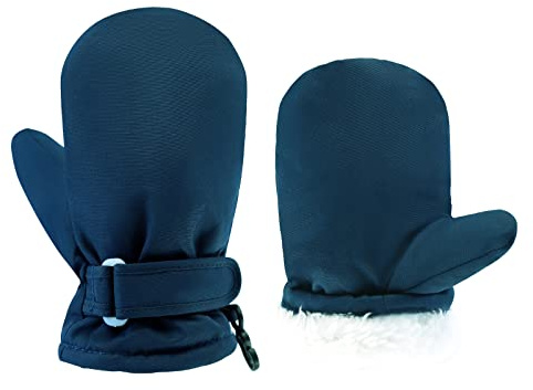 Vattentäta vantar för småbarn fleecefodrade baby pojkar flickor vinter varm handske barn snö spädbarn skidvantar för 3M-5T, Marinblått Xsp, 3-12M(No thumb)