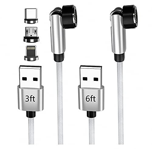Trantuson Magnetic Charging Cable(2Pack-3.3ft+6.6ft),Grey Color,3A Quick Charger Charging Wire for Type-C/USB C,Android Micro USB,MacBook,iPhone,Tablet,Nintendo Switch and more