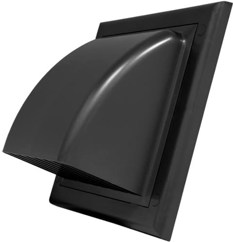 Black Gravity Flap for Ø 125 mm / 5 Round Wall Outlet - Ventilation Duct Cover with Non-Return Shutters and Rear Spigot - Cowled Ducting Air Vent Grille