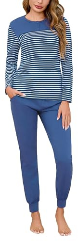 Aseniza Pyjama Femme Hiver Ensemble Pyjamas Femmes Coton,Survêtement Femme Ensemble Manche Longue Haut à Rayure