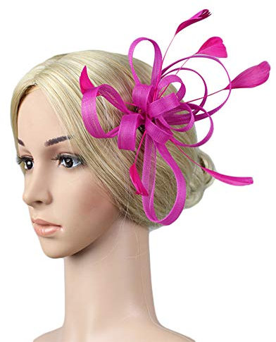 Women's Feather Fascinator with Headband Clip - Wedding Bridal Flower Hair Accessory, Pillbox Hat, Derby Hat for Bride Headwear