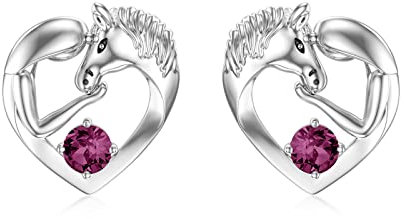 Pferde Ohrringe Sterling Silber 925 Mädchen Kinder Ohrstecker, Pferde Schmuck Geburtstagsgeschenke für Mädchen Frauen Tochter Enkelin (Simulierter Amethyst)