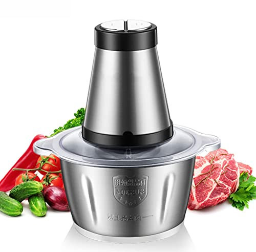 Mini Food Chopper,Meat Grinder with 2 Litre Stainless Steel Bowl,500W 2 Speed and 4 Durable Stainless-Steel Blades,for Vegetables,Fruits,Meat,Nuts and Baby Food