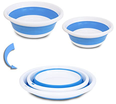 SIC - Bassine Pliable, Bassine Plastique (37+31cm, Bleu) Panier Linge Pliable, Petite Bassine, Bol Pliable, Utile dans la Salle de Bains, Cuisine, Jardin, Camping, en Caoutchouc thermostatique