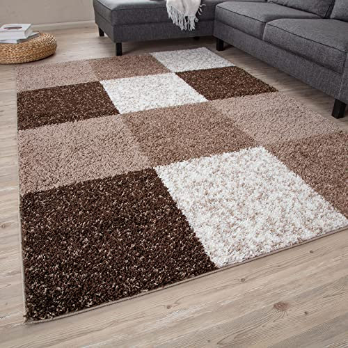 THE RUGS Area Rug – Modern Luxury Shaggy Rug, Multicolour Pattern Carpet, Ultra Soft for Bedroom, Living Room, Kids Room, (160x230 cm, Brown)
