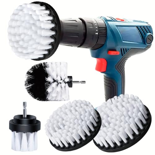 BOZKAA Bürstenaufsatz Bohrer Set 4 Stück Bürste für Akkuschrauber 2 Zoll / 3,5 Zoll / 4 Zoll / 5 Zoll Akku-Bohraufsatz, Power Scrubber Reinigungsbürsten-Kit für Felgen, Küche, Auto