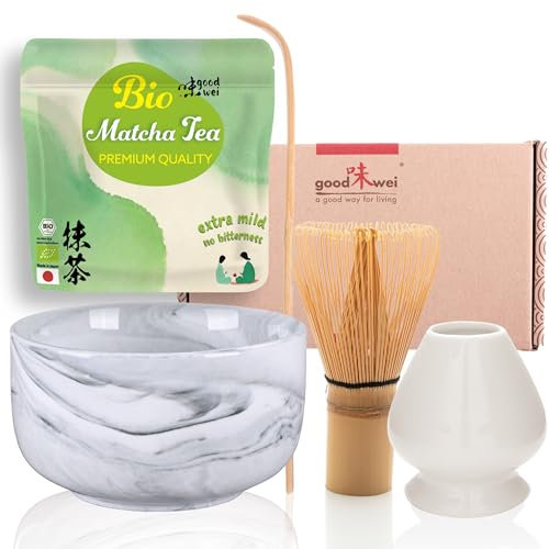Set di Matcha Completo - Tazza Cerimoniale con frusta e cucchiaio - incl. Tè Matcha Biologico Giapponese (Gurei)