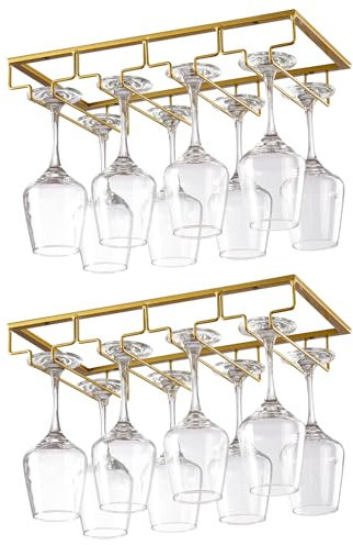 YunNasi 2 Packs 4 Rows Wine Glass Rack, Under Cabinet Wine Glass Holder, Metal Stemware Racks, Glasses Storage Hanger for Kitchen, Bar,
