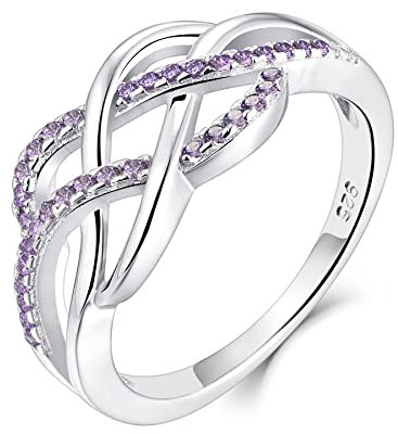 YL Keltischer Ring 925 Sterling Silber Februar Geburtsstein Amethyst Jubiläum Ewigkeit Unendlichkeit Keltischer Knotenring für Damen(Größe 56)