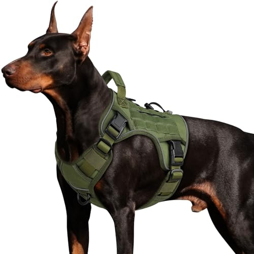 WINGOIN Tactical Dog Harness for Large Dogs, Heavy Duty No Pull Dog Harness with Handle, Adjustable Reflective Military K9 German Shepherd Big Size Dog Vest for Walking, Training, Hunting, Green (L)