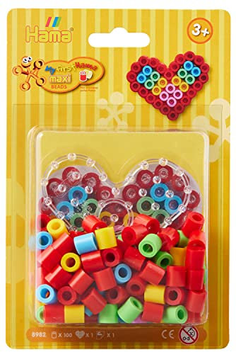 Hama Perlen 8982 Bügelperlen Herz, Blisterpackung mit ca. 100 Maxi-Perlen, 1 Stiftplatte zum Zusammenstecken, Bügelpapier, für Kinder ab 3 Jahren