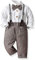 Volunboy Baby Jungen Anzug Set Bekleidung Hemd mit Fliege + Hosenträger Hosen Strampler Anzug(6-7 Jahre,Weiß-Khaki,Größe 140)