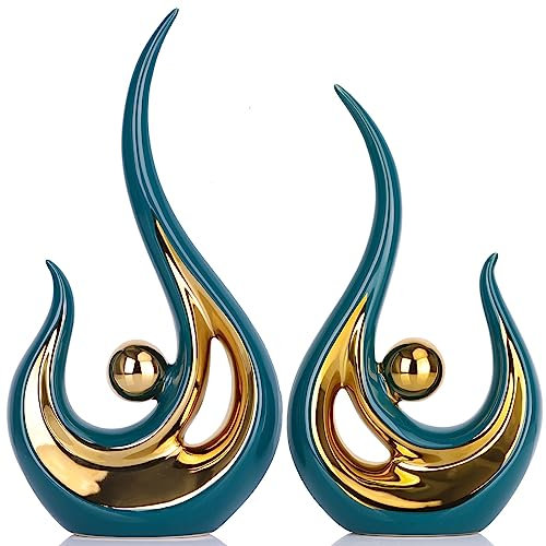 Modern Abstrakte Deko,Keramik Dekorations,Grün Flamme Art Skulptur,Wohnzimmer Moderne Dekoration,Abstraktes Handwerk für Dekoration Schlafzimmer Tischdekoration Büro Skulptur Wohnungen Und StatuenGrün