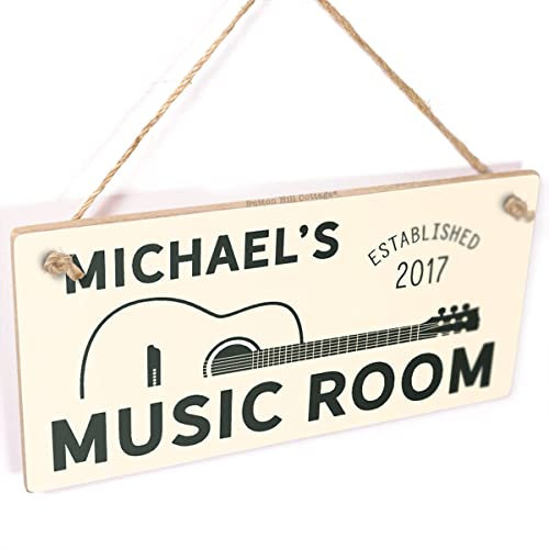 Personalised Music Room Sign - Custom Name and Custom established year date (can be left blank) acoustic guitar graphic