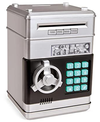 efaso Spardose Kinder Elektronische Spardose/Sparschwein Kinder - spielerisch Geld sparen - Spardose Nicht zum öffnen nur mit Passwort - Finanzbildung für Kinder ab 3 Jahren (Silber)
