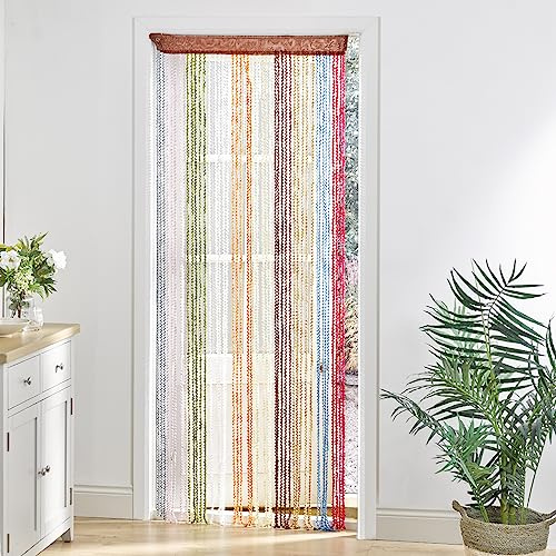 Multicolour String Door Curtain – 90 x 200cm Colourful Spiral Tassel Single Summer Doorway Fly Screen Room Divider – Keeps Flies, Insects, Wasps Out, Fits Doors or Windows From 60cm-114cm Wide