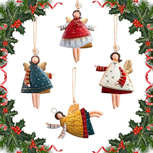 Frasheng 4 Stück Weihnachtsengel Anhänger, Metall Engel Anhänger, 11.5x7CM, Weihnachtsanhänger Engel, Weihnachtsanhänger Dekoration, für Weihnachtsbaum Fensterschmuck