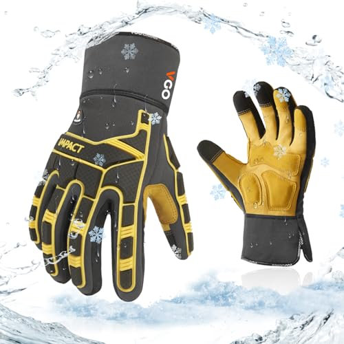 Vgo... 1 Paar Arbeitshandschuhe,Mechanikerhandschuhe,Riggerhandschuhe,Anti-Vibrationshandschuhe,Schweineleder,Handfläche geflickt,Abriebfestigkeit (PA7756) (Grau,Winterversion, L)