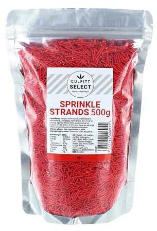 Culpitt Select Sprinkles | Red Sugar Strands, Cake Sprinkle Decorations For Cakes, Cupcakes, Cookies, Ice Cream, and Desserts | 500g