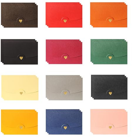 KHDULQ 36 Pièces Enveloppes, Kraft, Enveloppe Cadeau, Coeurs Bronzants Mini, pour Lettres, Carton DInvitation, Carte de Vœux, Carte Mariage (12 Couleurs)