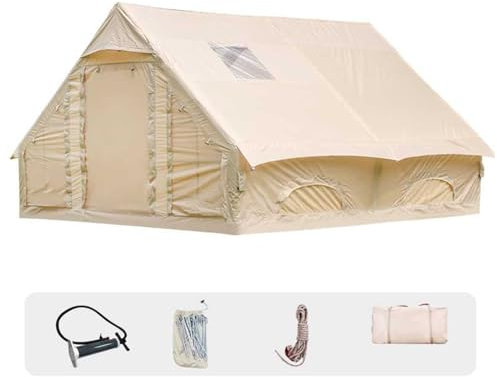 WENZEFZZB Aufblasbare Campingzelte mit Pumpe, Air Glamping Zelte, einfacher Aufbau, wasserdicht und winddicht, aufblasbares Zelt, 4 Jahreszeiten Oxford Cabin Tent mit Mesh & Kaminfenster (groß)