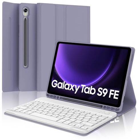 IVEOPPE Funda Teclado Samsung Galaxy Tab S9 FE 10.9/S10 FE 10.9/S9 11, Teclado España Ñ Bluetooth Inalambrico Desmontable para Samsung Galaxy Tab S10 FE 10.9/S9 FE 10.9/S9 11, Púrpura Lavanda