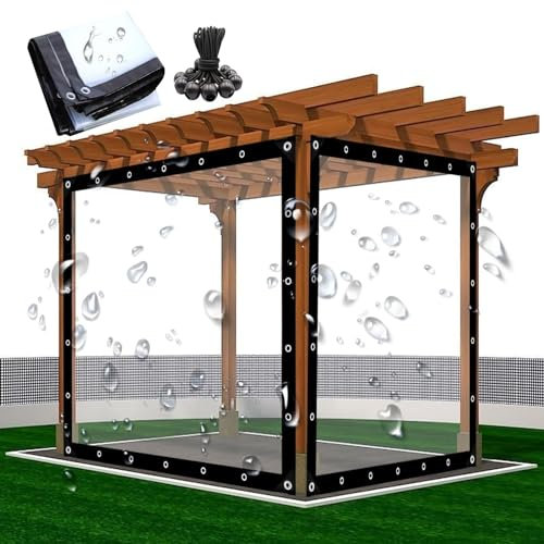 Clear Tarp Curtains Waterproof Tarpaulin Side Panels Clear Vinyl Porch Enclosure Panels Pe Clear Plastic Tarpaulins for Pergola Porch Gazebos With Metal Grommets(Size:5x8m/16x26ft,Color:Clear)