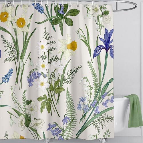 LIVETTY Shower Curtain Plant Curtain Floral Shower Curtains for Bathroom Quick-Drying Kitchen Curtains Machine Washable with 12 Hooks-Multi-Color
